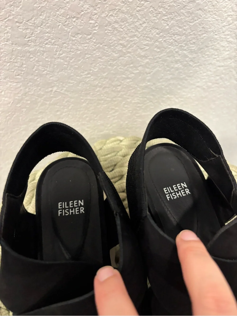 Eileen Fisher Chant Tumbled Black Leather Wedge Sandal Size 10